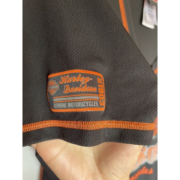 Harley Davidson XL Short Sleeve Women's Baseball Style Jersey Black Orange VA - Picture 6 of 14